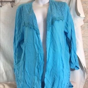Cute Woman’s Sz XL Turq KIM ROGERS Ruching Slees Open Front Shrug pre-owned